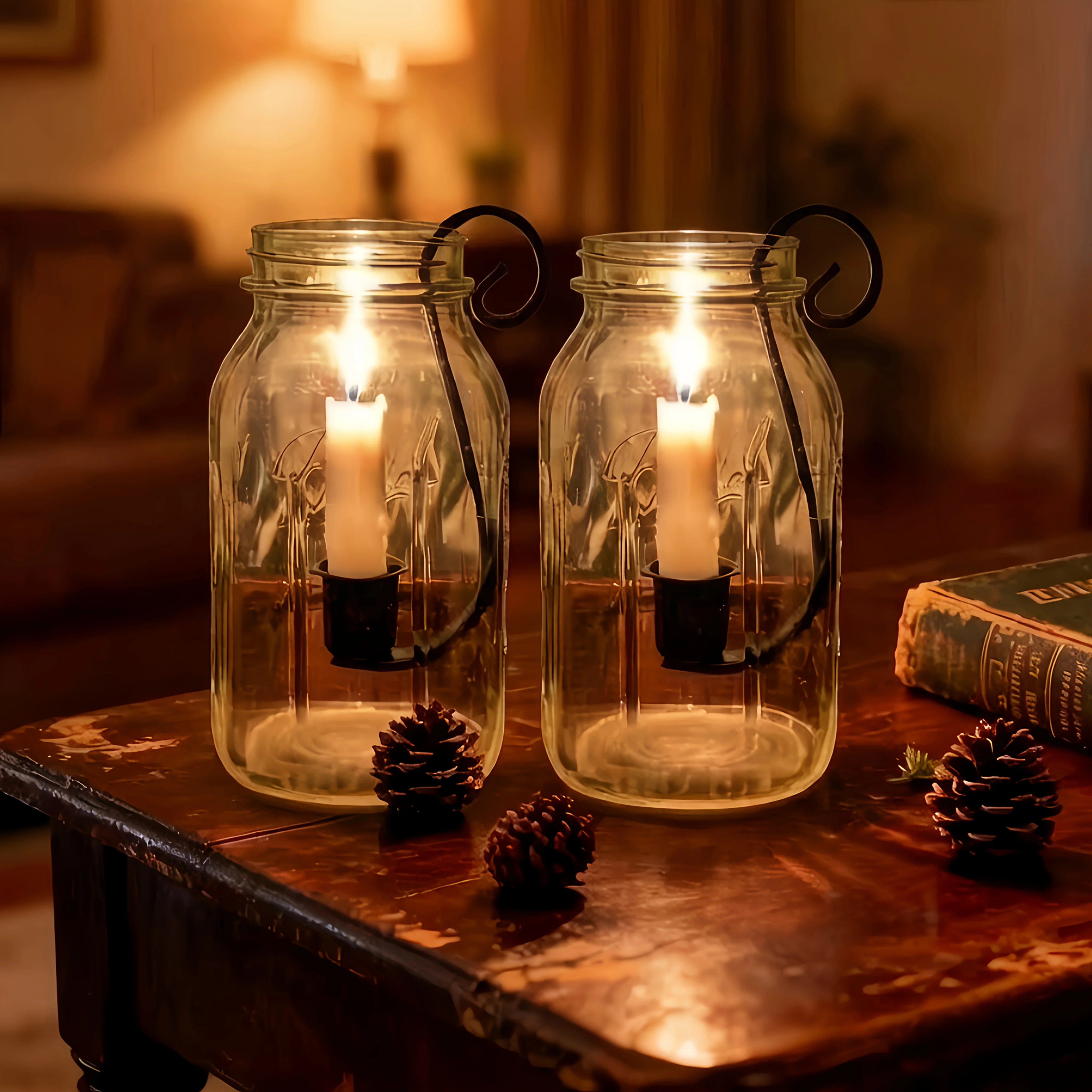 1pcs Mason Jar Taper Candle Liners, Farmhouse Style Hook Candle Holders, Vintage Spray-Painted Taper Candle Stands