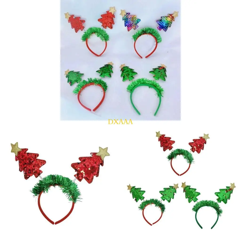 DXAA Christmas Theme Headband Festival Props Sequined Tree Hairhoop Seasonal Headwear Holiday Props Christmas Tree Hairband