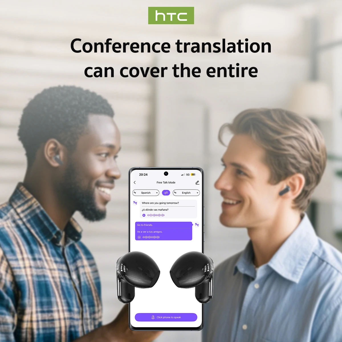 [Ultra HD Screen] HTC NE20 HIFI Bluetooth V6 TWS Wireless Sports Earbuds with AI Translator, Noise-Canceling Mic, On-Ear Design image 5