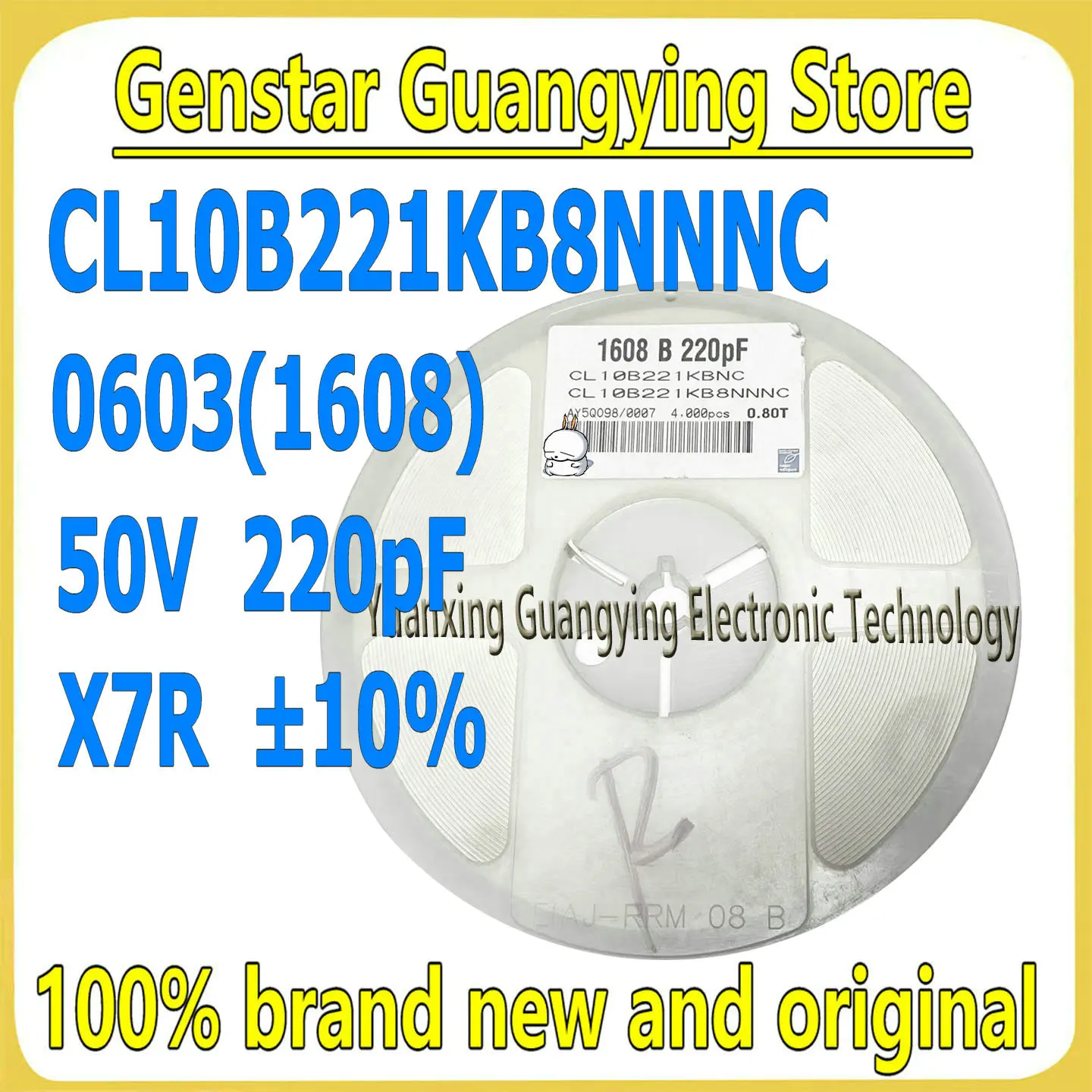 (100 pieces) Ceramic capacitors 0603 50V 220pF X7R ±10% 1608 multilayer surface-mount capacitors, 100% brand new