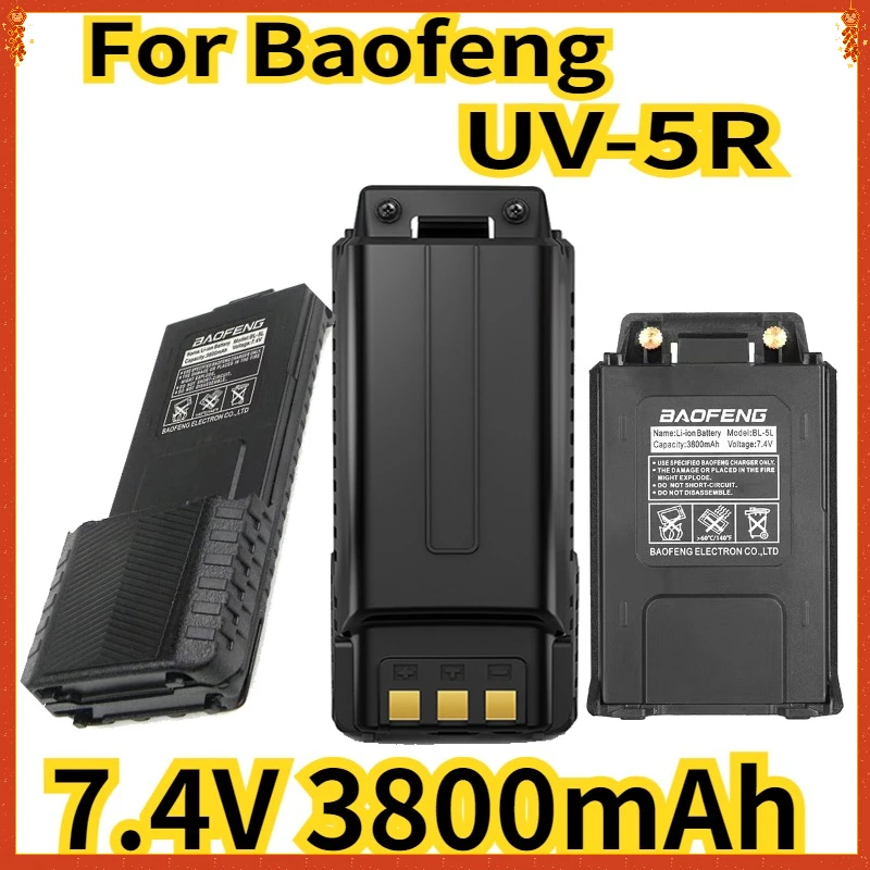 

For Baofeng UV-5R Battery Walkie Talkie Enlarger Extended 3800mAh Li-ion Battery Type-C Charger BL-5 For UV-5RE Two Way Radio