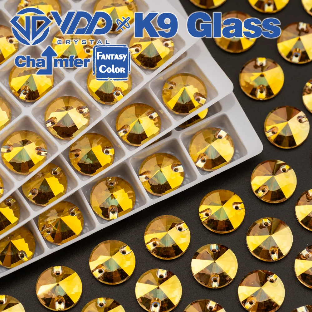 VDD Rivoli 12 mm, 40 Stück, Strasssteine in Sonnenfarben, K9-Glas, zum Aufnähen, flache Rückseite, für Kleidung und Accessoires. – Detail 1