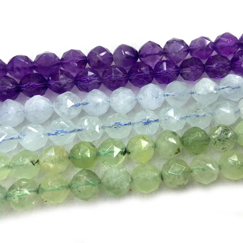 

Natural Amethyst Aquamarine Prehnite Stone Beads 15'' Triangle Faceted Loose Beads For Jewelry Making Beads Bracelet Necklace