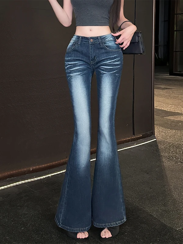 

Low Waist Slim Fit Denim Jeans Women's High Elasticity Washed out Light Blue Bell Bottoms Comfortable Breathable Spring Summer