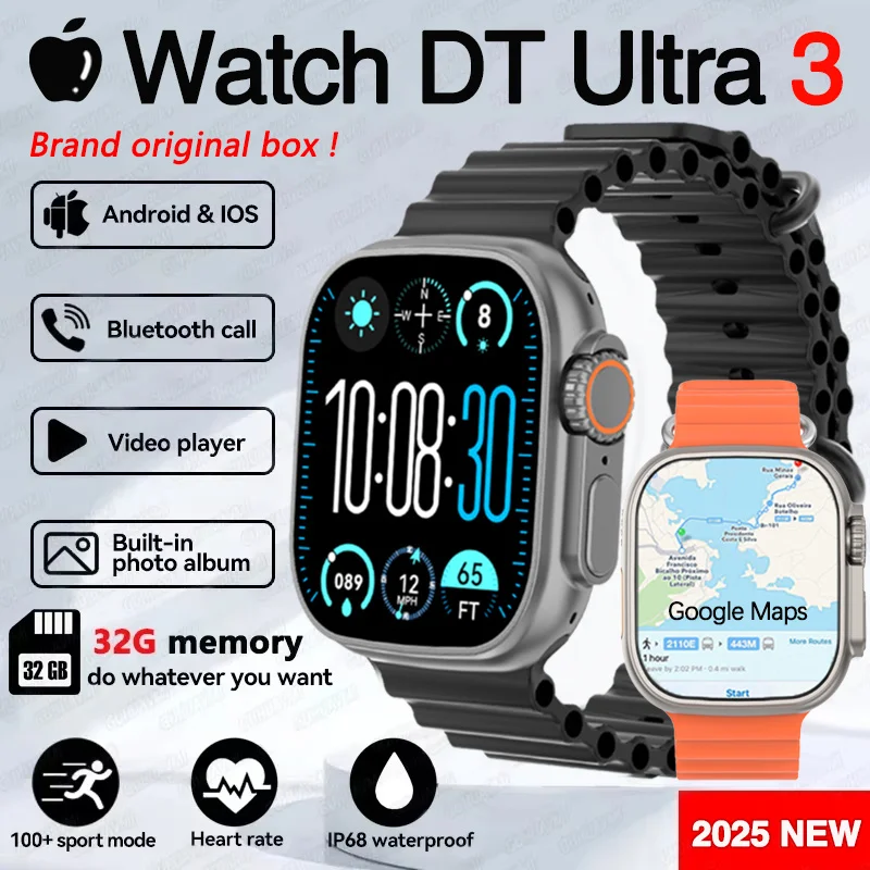 2025 DT Ultra 3 GPS Google map Video Smart Watch 32G di memoria MP3 MP4 Riproduzione NFC Chiamata Bluetooth Sport Impermeabile per iOS Smartwatch