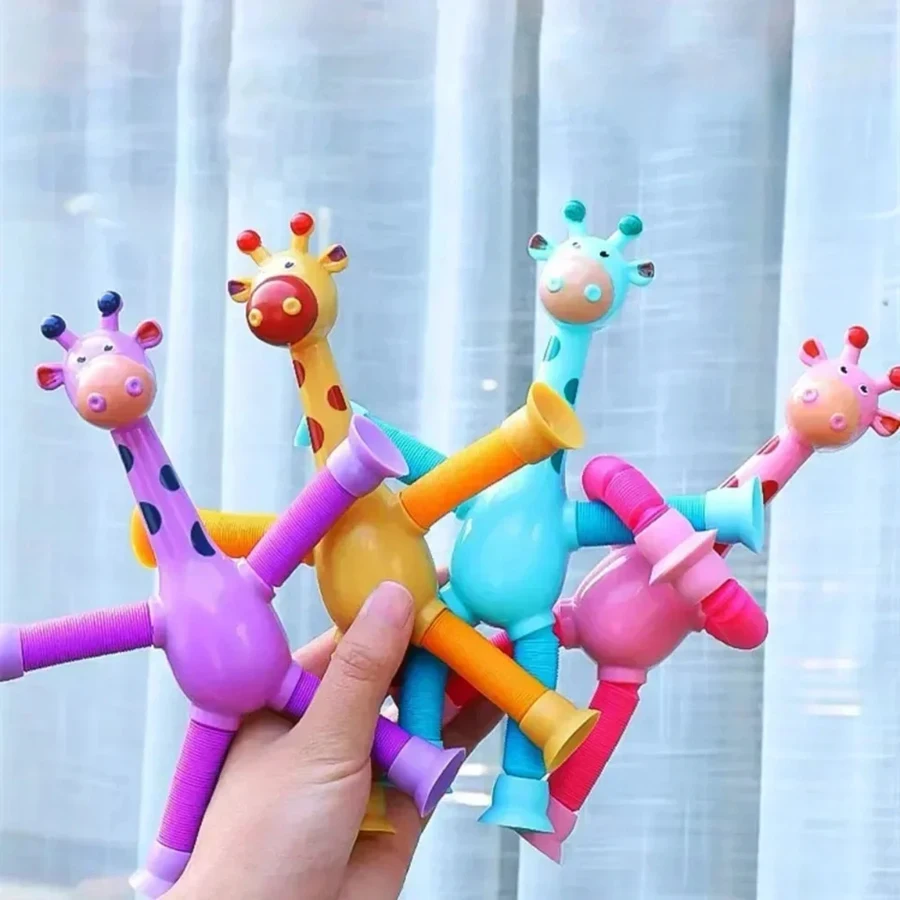 Crianças Ventosa Girafa Brinquedos, Pop Tubos, Stress Relief, Telescópico Squeeze Squeeze Brinquedos, Fole Sensorial