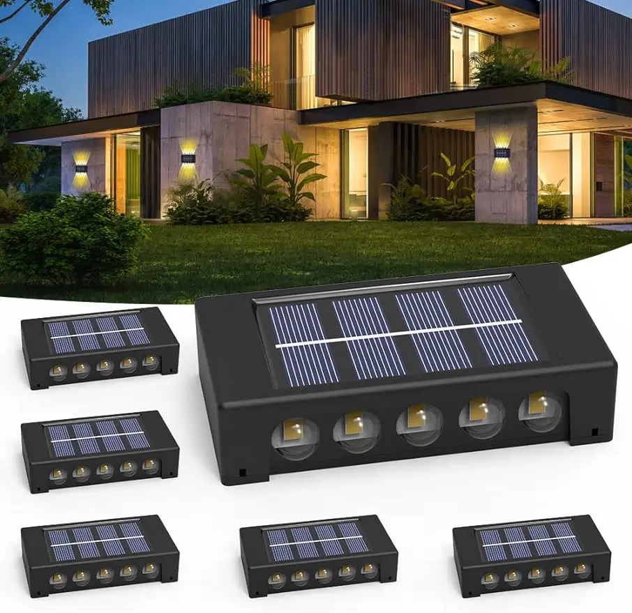 Impermeável Solar Fence Lights, Iluminação exterior para parede, Deck,Step, Decoração de jardim, 10LED, Crepúsculo ao amanhecer