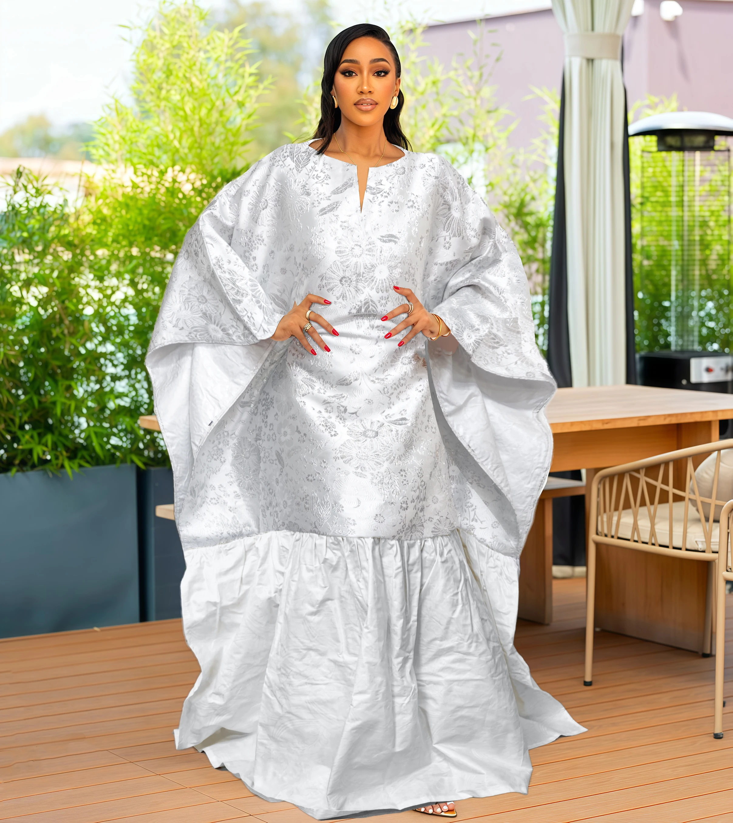 

Белое африканское парчовое платье Boubou, вечерние африканские Дашики, вышивка и украшение bazin riche, нигерийское платье невесты для свадебной вечеринки