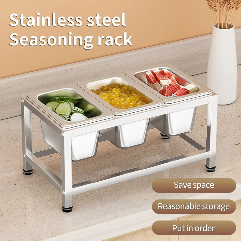 1/9 slanted stainless steel single row several pot rack seasoning rack grid rack jam box small material box commercial square bo
