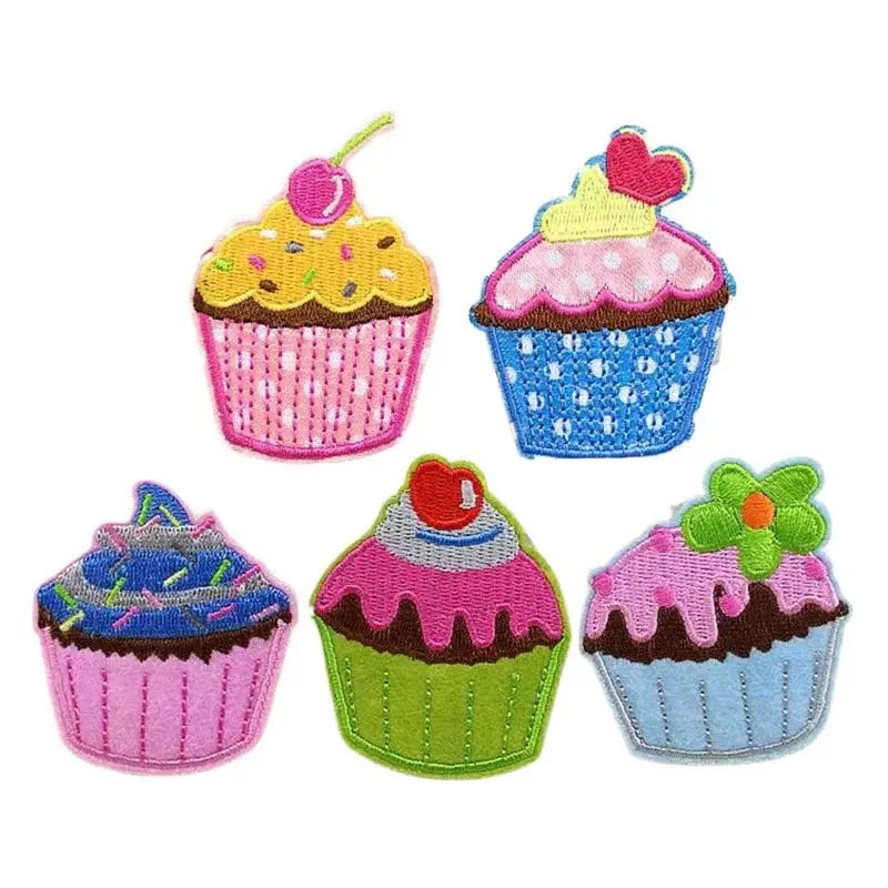 5pcs/lot Small Cupcake Patches Iron On Applique for Clothes DIY Craft Accessory Cartoon Cute Fabric Sticker