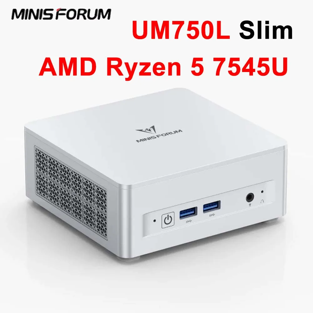 MINISFORUM UM750L Slim Mini PC AMD Ryzen 5 7545U 6C/12T WiFi6 BT5.2 Dual LPDDR5 PCIE4.0 M.2 2230 SSD USB4.0 Game Office Computer