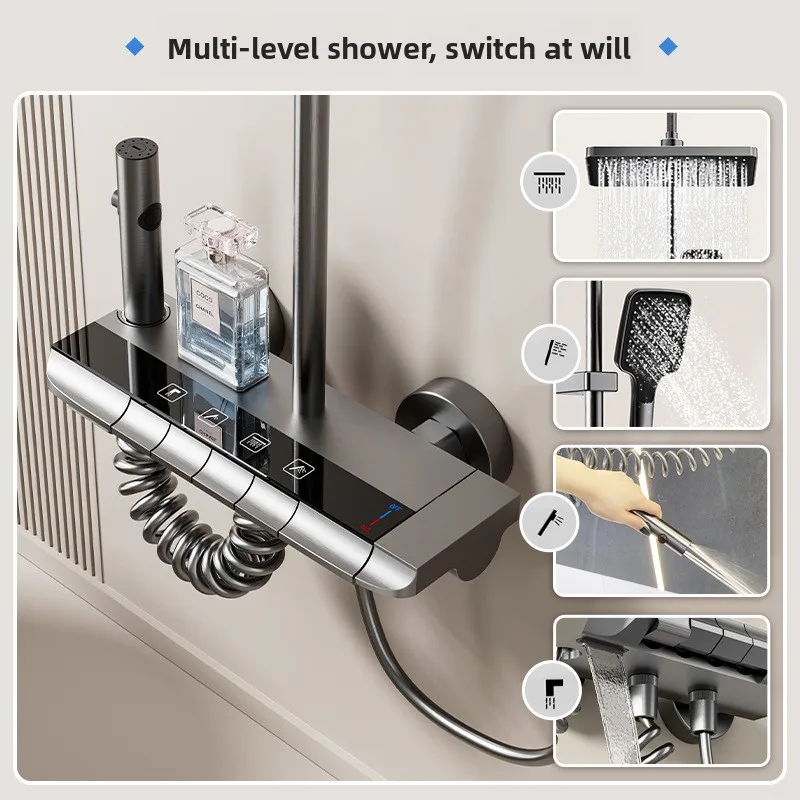

Home Gun Grey Boosting Shower Head Set Space Aluminum Bathroom Shower Head Complete Set of Shower Accessories New Style
