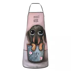 Dachshund Cup Love Aprons for Men Women Sausage Wiener Badger Dogs Adult Unisex Kitchen Chef Bib Tablier Cuisine Cooking Baking