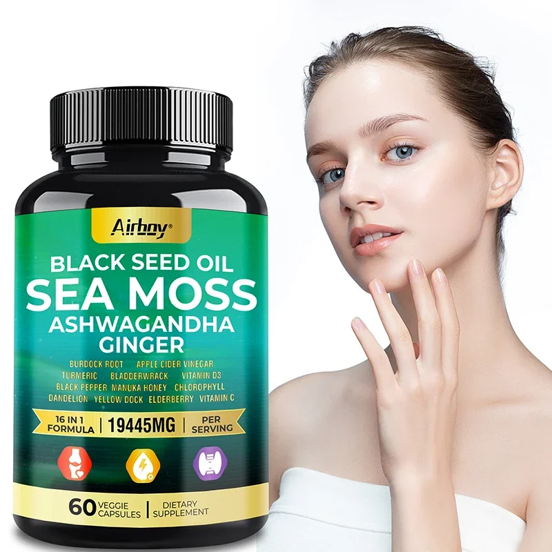 

Sea Moss Black Seed Oil Ashwagandha Capsules - Promotes Bone and Joint Health, Boosts Natural Energy, Anti-aging, Anti-oxidation