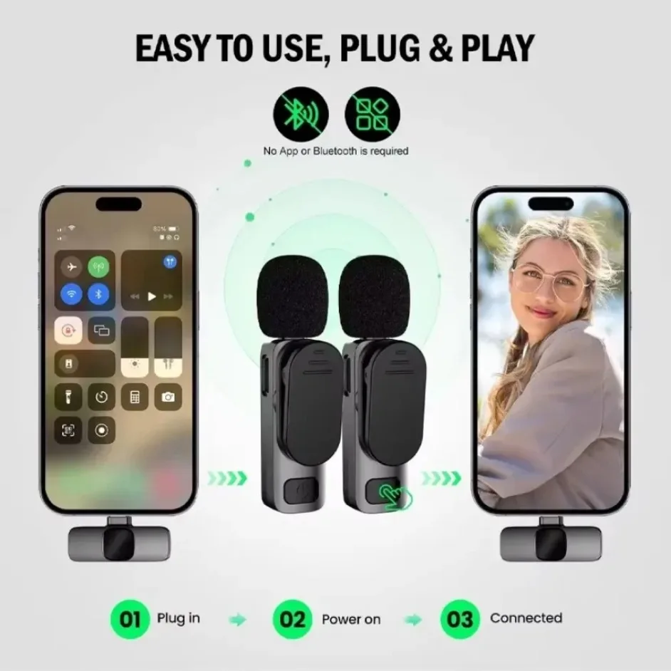 Portable Lavalier Wireless Microphone Audio Video Recording Mini Mic For iPhone Android Live Broadcast Gaming Phone With Receive