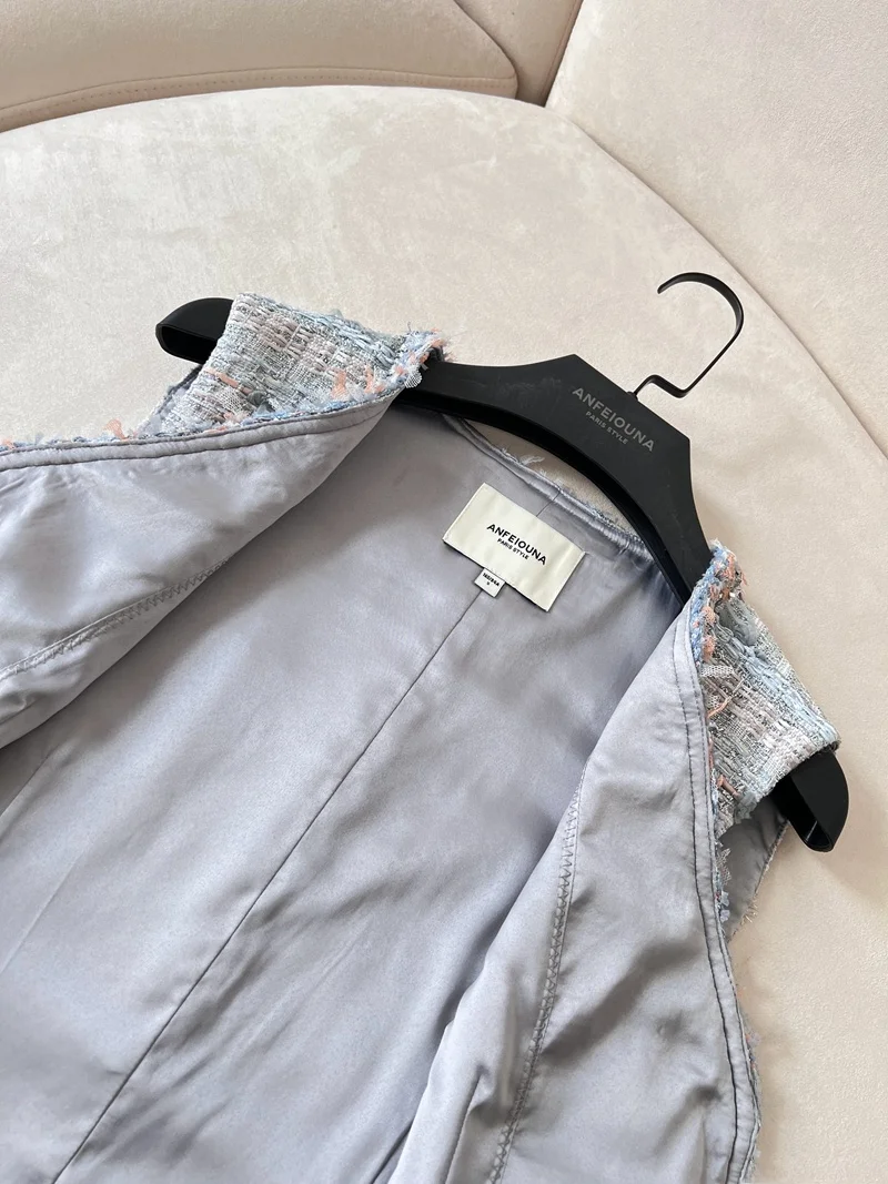 

Ey Heavy-Weave Bouclé Жилет для похудения с бахромой Верхнее пальто из полиэфирного волокна для поездок на работу Sle V-Ne ort Длина на одной пуговице