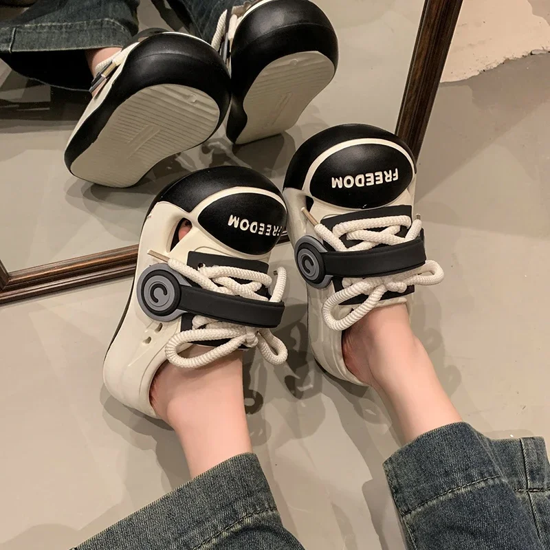 Women's Fashion Slippers Round Toe Platform Sole Lace-up Shoes Women Leisure Outdoor Korean Style Anti-Slip Zapatillas De Mujer - Image 6