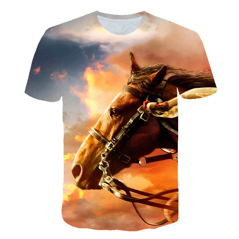 

New Popular Men's Women's Children's T-shirt Handsome Horse Cool Animal Pattern 3d Printing Breathable Light Summer Sports Top