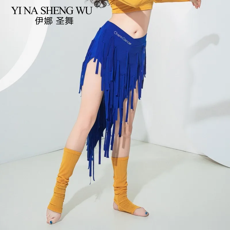 Nova dança latina triangular borlas saia feminina dança do ventre cha-cha dança prática traje saia de dança oriental com calças de segurança