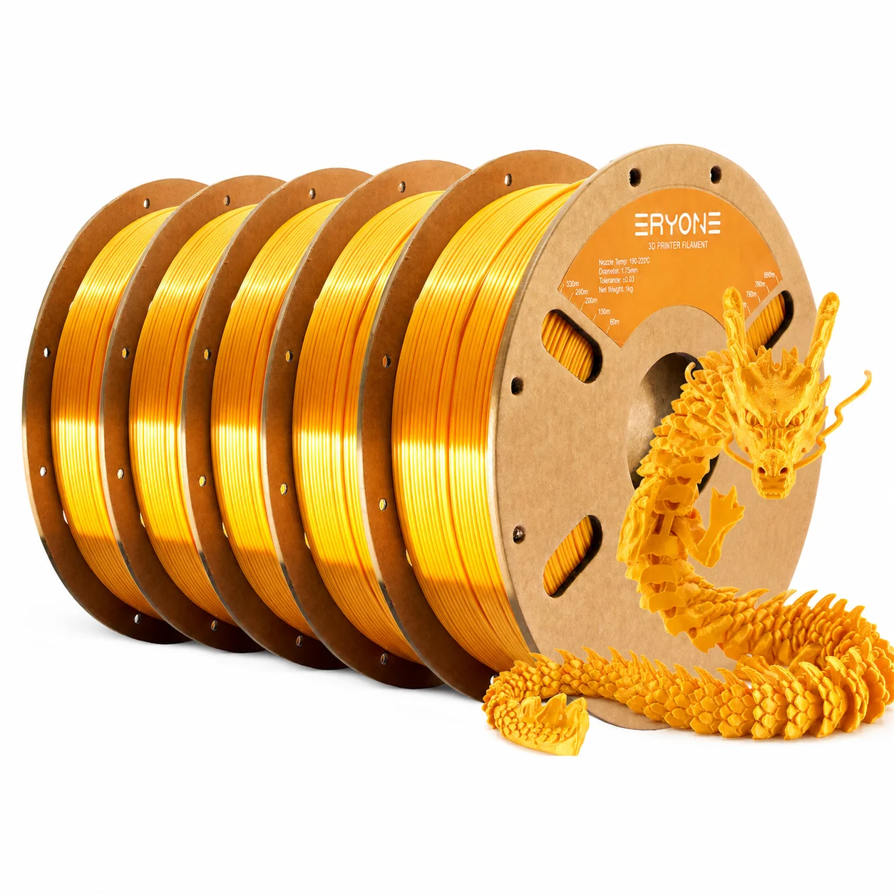 ERYONE 5KG Ultra Silk PLA Filament 1,75mm, Premium Einfarbiges Glänzendes 3D-Drucker-Filament, Hochglänzende Metallische Oberfläche mit Seidenartiger Glätte, 5kg Großpackung 5 Spulen (1kg pro Spule),