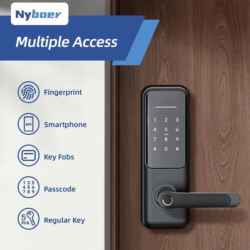 Keyless Fingerprint Smart Door Lock and Handle - Keypad Entry, Electronic Passcode for Front Door