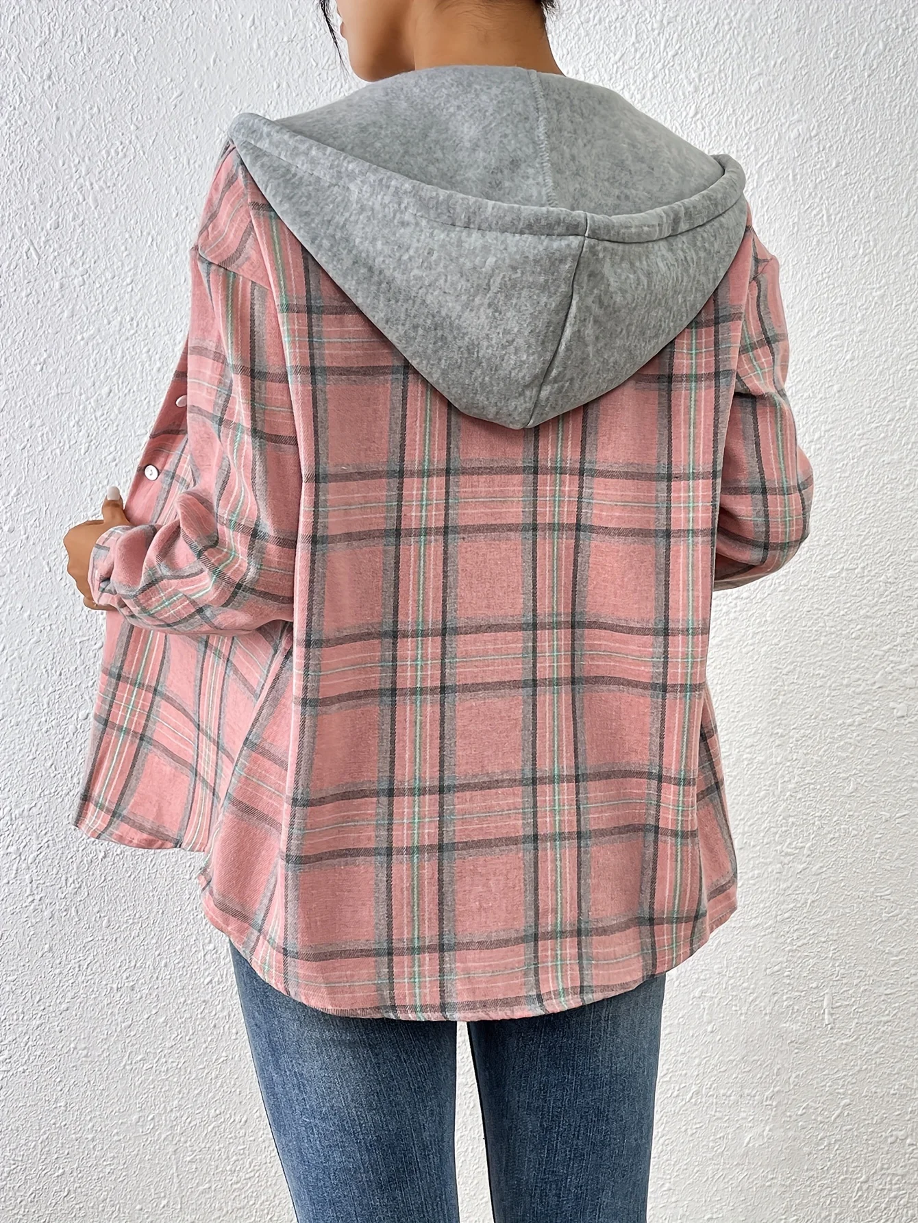 Spring Autumn Women Elegant Hooded Shirt Casual Plaid Loose Blouses Fashion Office Lady Long Sleeve Tops