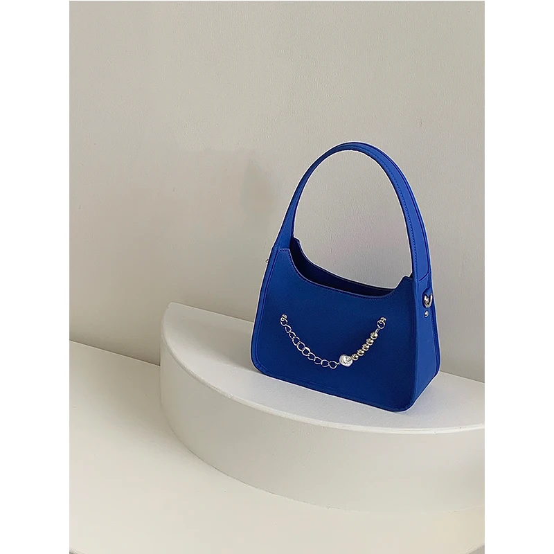 Klein Blue Crossbody Bag 2023 New Women's Minimalist Beading Magnetic Buckle Underarm Bag Elegant Temperament Commuting Handbag