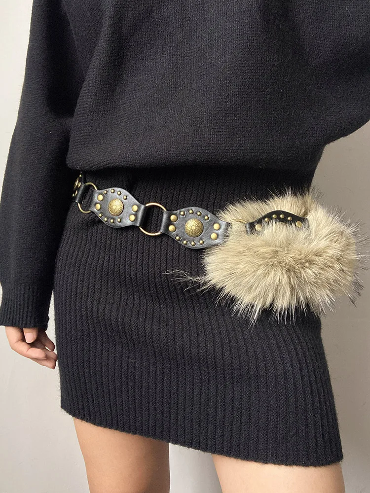 1 قطعة حزام مرقع من الفرو الأمريكي المخصص ، 2025 حزام إكسسوار جديد لفتاة الألفية الحارة على طراز الشارع من الفرو الصناعي مناسب