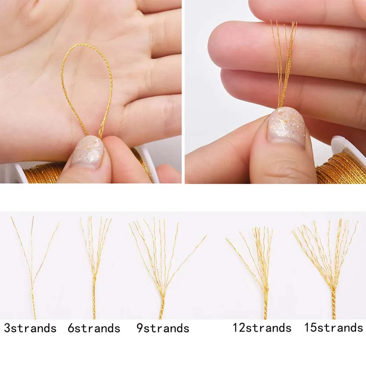 Metallic Gold Silver Thread Cord, 3/6/9/12/15 Strands Tinsel String 0.2-1.0mm DIY Jewelry Bracelet Braiding Craft Wrapping Yarn