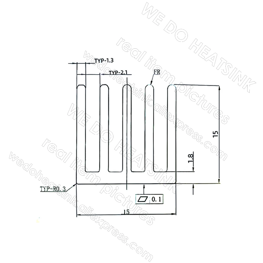 15x15x15mm Black Slotted Tone Aluminum Heatsink Radiator 0.59 inch for MOS IC Chip with pre Applied Thermal Pad