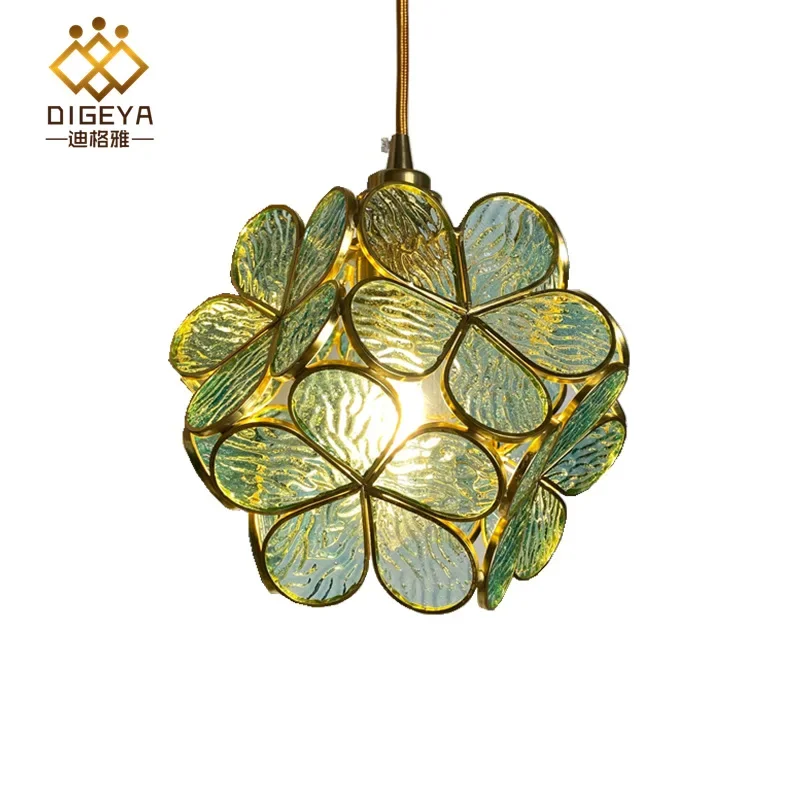 

Art deco chandelier Nordic Flower Copper chandelier with petals Bedroom Dinning Living Room Glass LED Copper Pendant Lamp