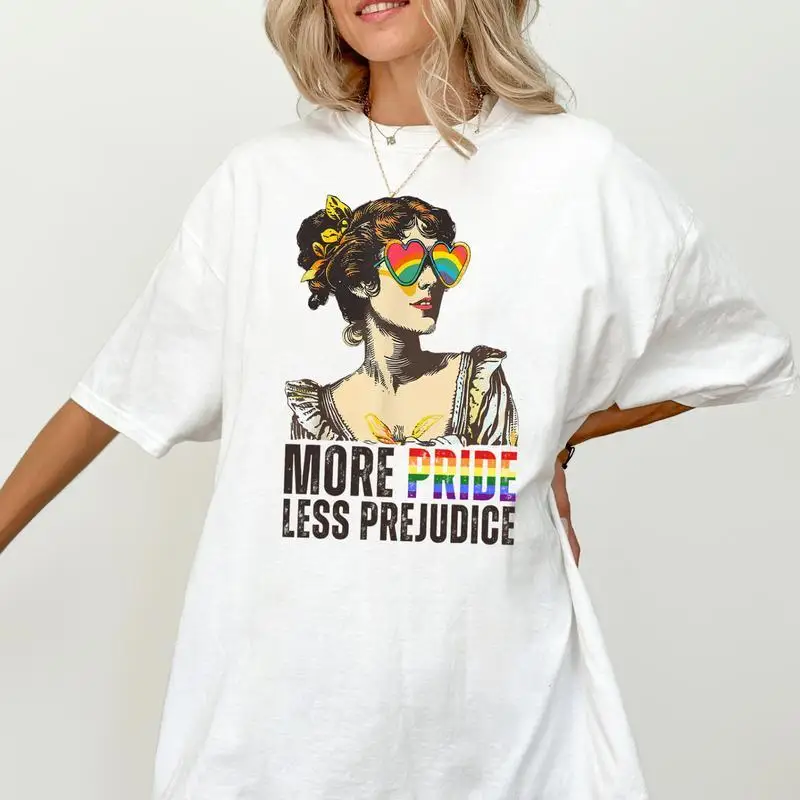 

Women's LGBTQ Pride T-shirt More Pride Less Prejudice Slogan Print Rainbow Graphic Tees Y2K Streetwear Tops