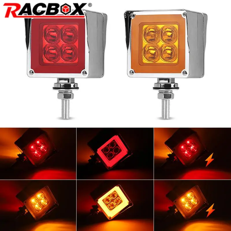 3 inch 38LED Square Dual Face Side Marker Light Amber Red Turn Signal Lamp Brake Warning Reverse Lamp for Truck Trailer RV Lorry