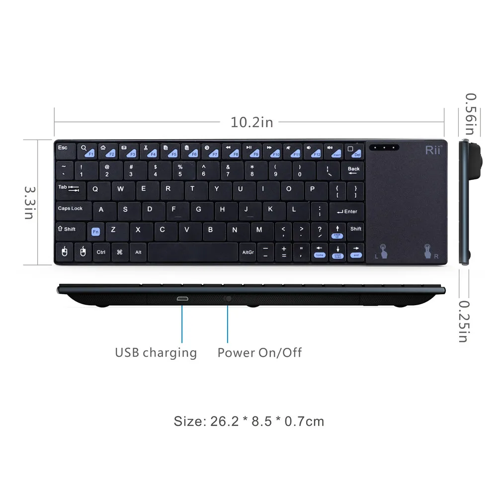 Custom Rii K12+ Mini Keyboard Mouse Pad 2.4G RF Combo Built in Touchpad Rechargeable Slim Steel Case for Mac Windows Android