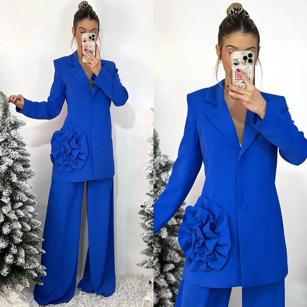 Big Flowers Women Pants Suits Costumes Pour Femmes Tailored Jacket Prom Birthday Party Wear 2 Pieces