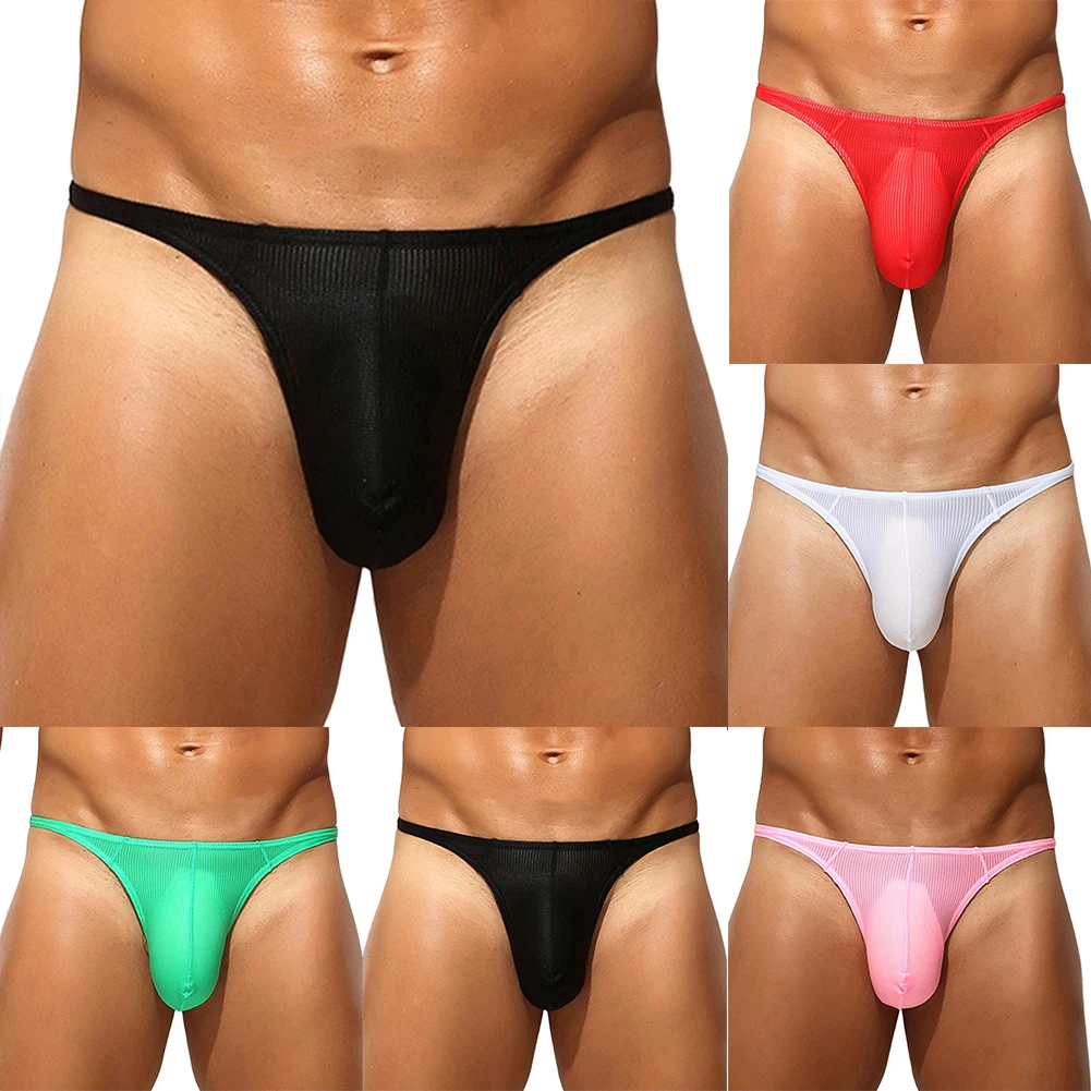 

Мужские трусы-стринги из сетчатой ткани с эффектом ледяного шелка, с U-образным выпуклым карманом, низкая посадка, однотонные, дышащие