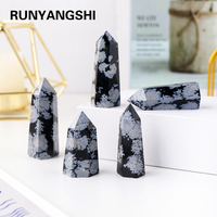 40-60mm Natural Crystal Point Healing Stone Black Snow Obsidian Hexagonal Prisms Obelisk Wand Stone Home Decor 1PC