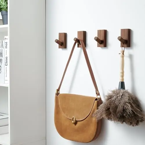 

Walnut Wood Wall Hooks 6-Pack With Adhesive And Screw Installation For Coats Towels Keys Hats In Entryway Bathroom Closet