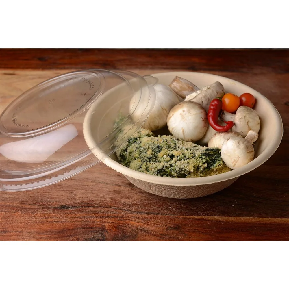 Disposable Tableware, 32oz Round Bowls with Dome Lids, Sturdy Compostable Eco Friendly Environmental,Tableware, 500 Count