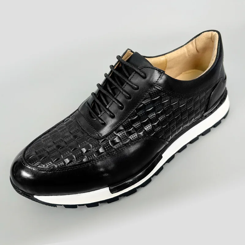 Top Quality Luxury Men Formal Full Grain Leather Shoes Weaving Pattern Shoes Men Lace Up Daily Walking Sneakers Shoes Size 38-46