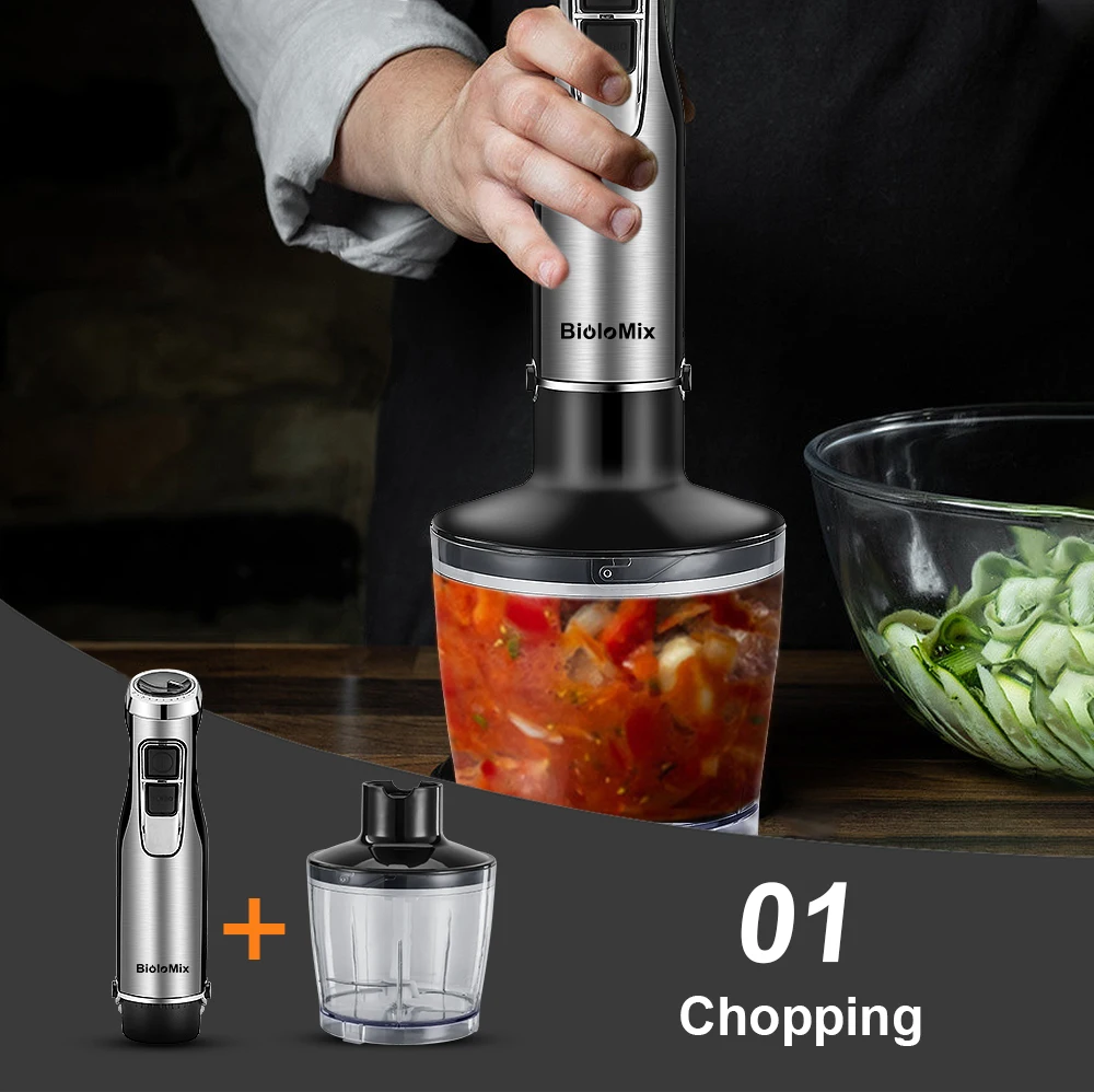 4 in 1 High Power 1200W Immersion Hand Stick Blender Mixer Includes Chopper and Smoothie Cup Stainless Steel Ice Blades,BioloMix