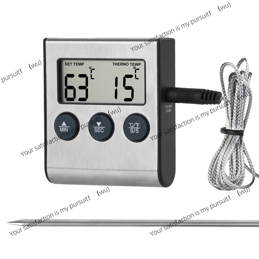 Digital BBQ thermometer, stainless steel probe, cooking food timing function