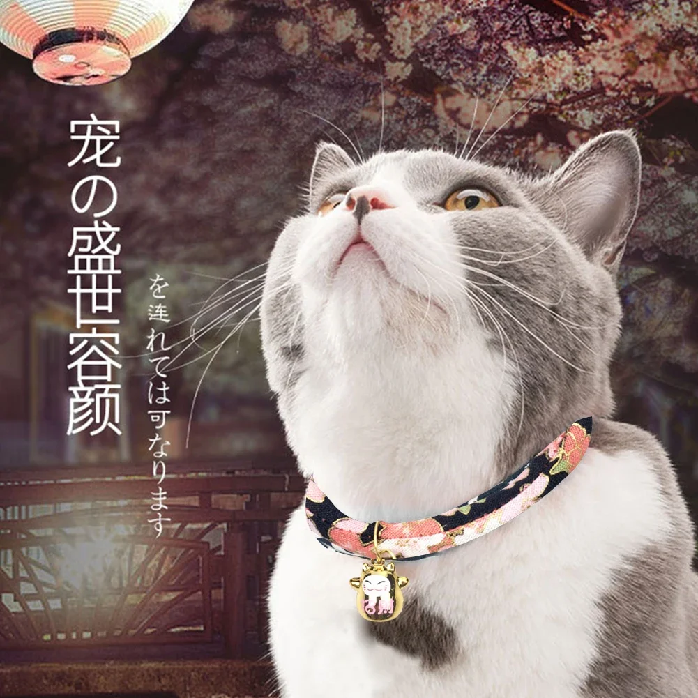 New Adjustable Japanese Style Pet Collar Dress Necklace Cartoon Bell Handmade Jewelry Pet Cat Dog Collar Accessories Pet Supplie