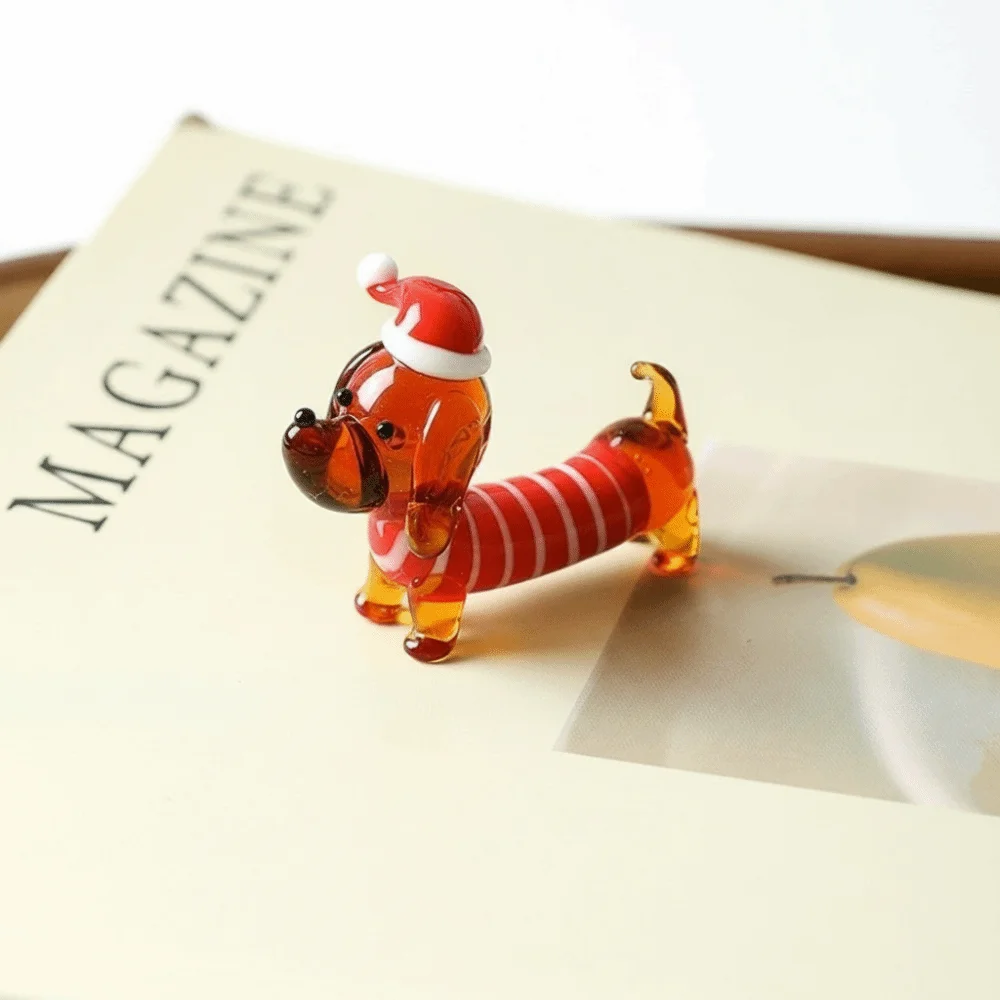 Transparent Glass Dachshund Figurine Handmade Colorful Mini Glass Dog Ornament Clear Crystal Miniature Glass Puppy Statue