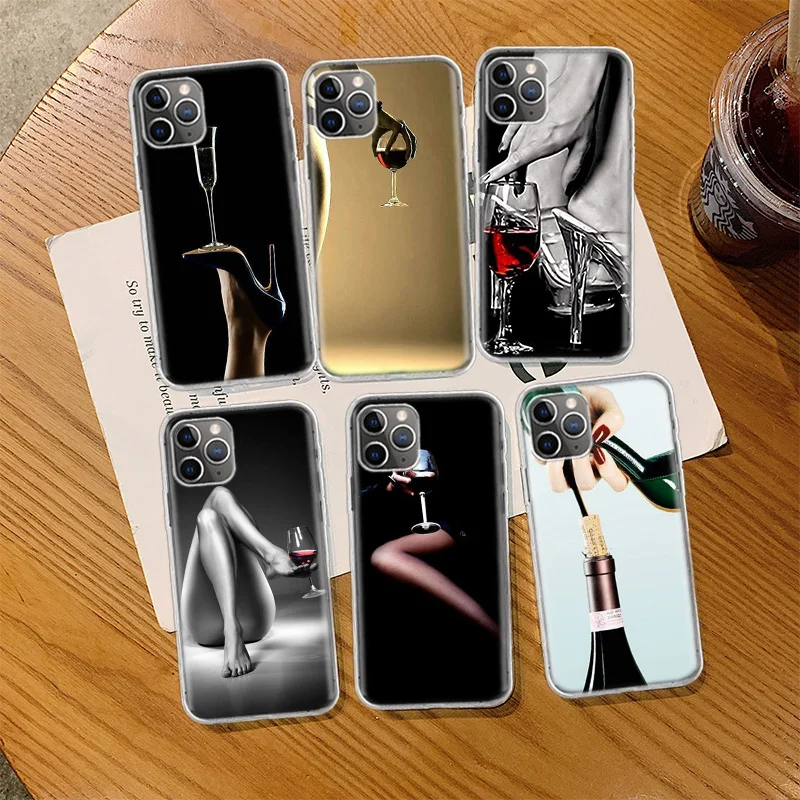 High heels beauty goblet red wine Phone Case For Iphone 14 13 15 Pro Max Apple 11 12 Mini X XS XR 16 Plus 6 6S 5 5S Cle