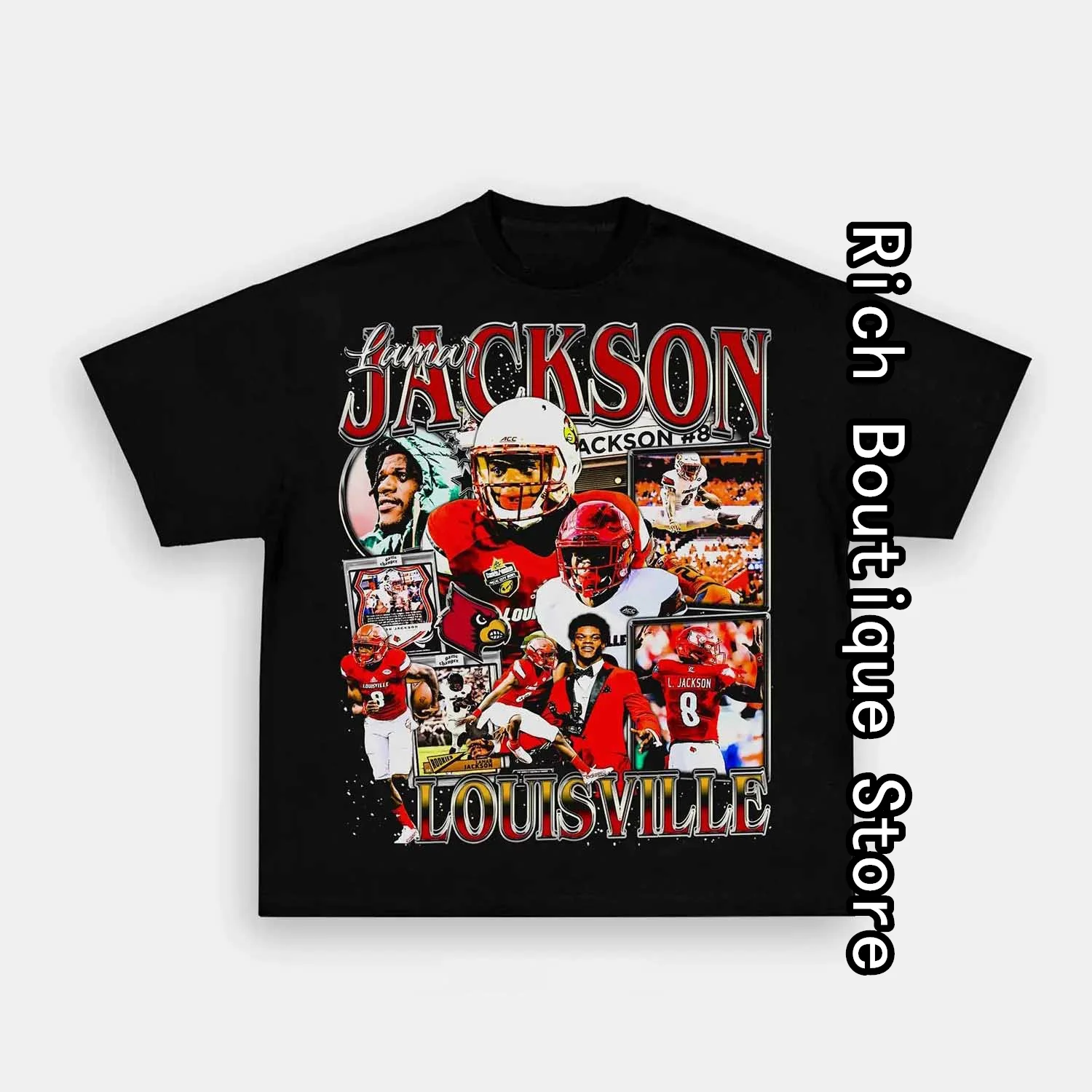 LAMAR JACKSON LOUISVILLE Graphic T-Shirt Men Rugby Player Printed Cotton Tops Tees Retro Clothing Daily High Street Outfit