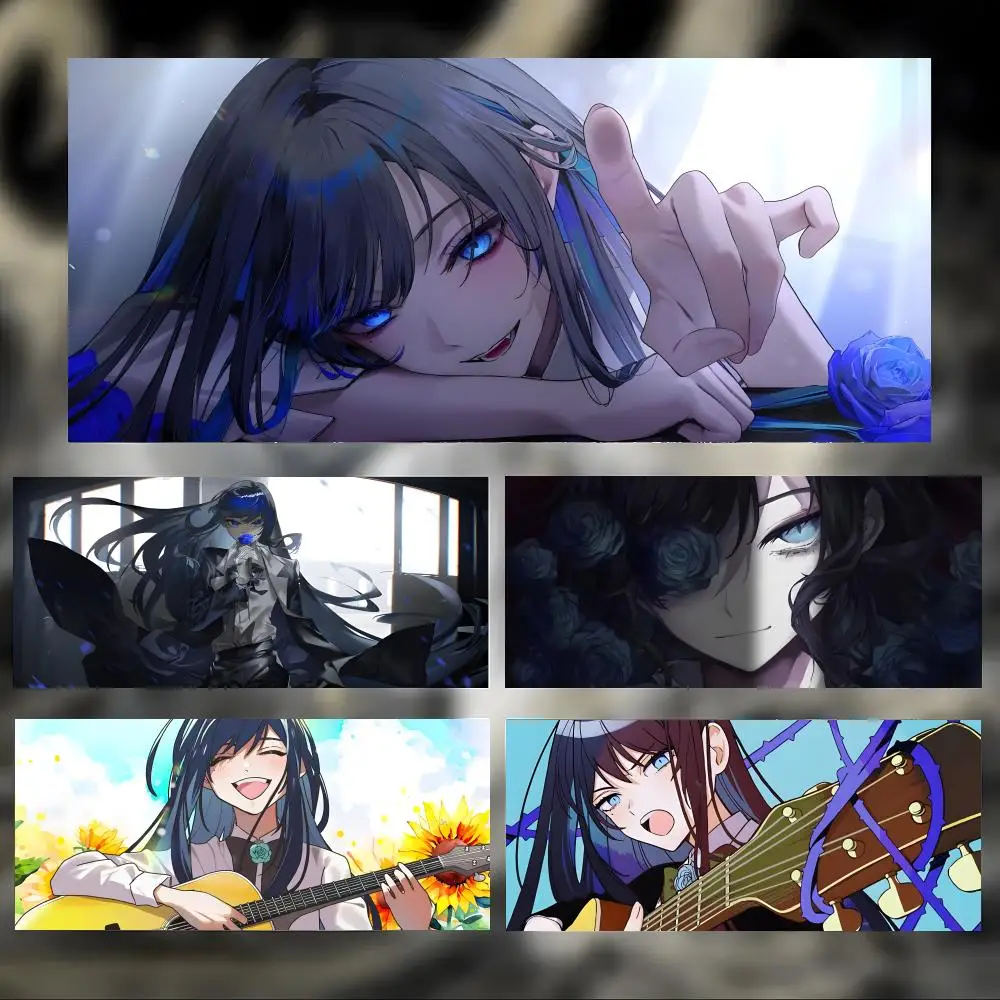 

XXL Guitar Playing Female Character Desk Mat, Thick Rubber Non Slip Stitched Edge Mousepad, Big Waterproof Table Pad