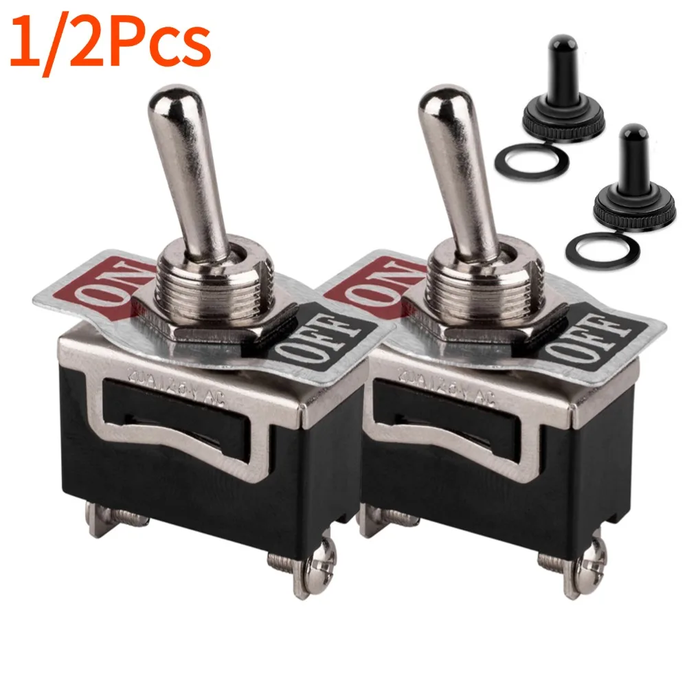 2/1Pcs 12V Auto Toggle Switch Boat Marine Heavy Duty Toggle Flick Switch w/ Waterproof Cover ON/OFF Car Dash Metal SPST Terminal