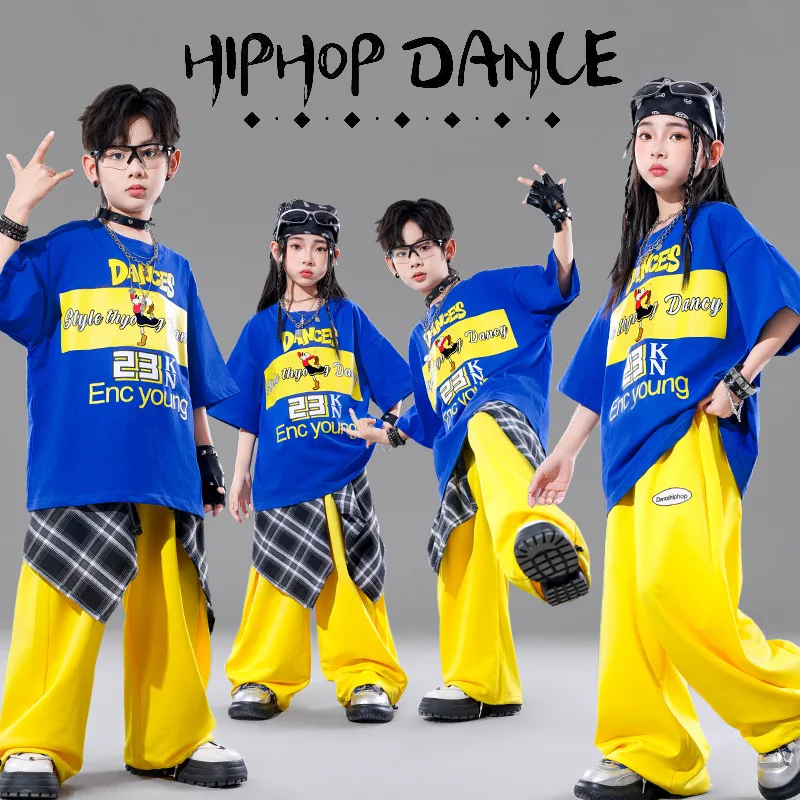 Boys Hip Hop Street Dance Outfit Primary School Sports Day Class Uniform, Children's Day Stage Performance 2Pcs Streetwear Suit