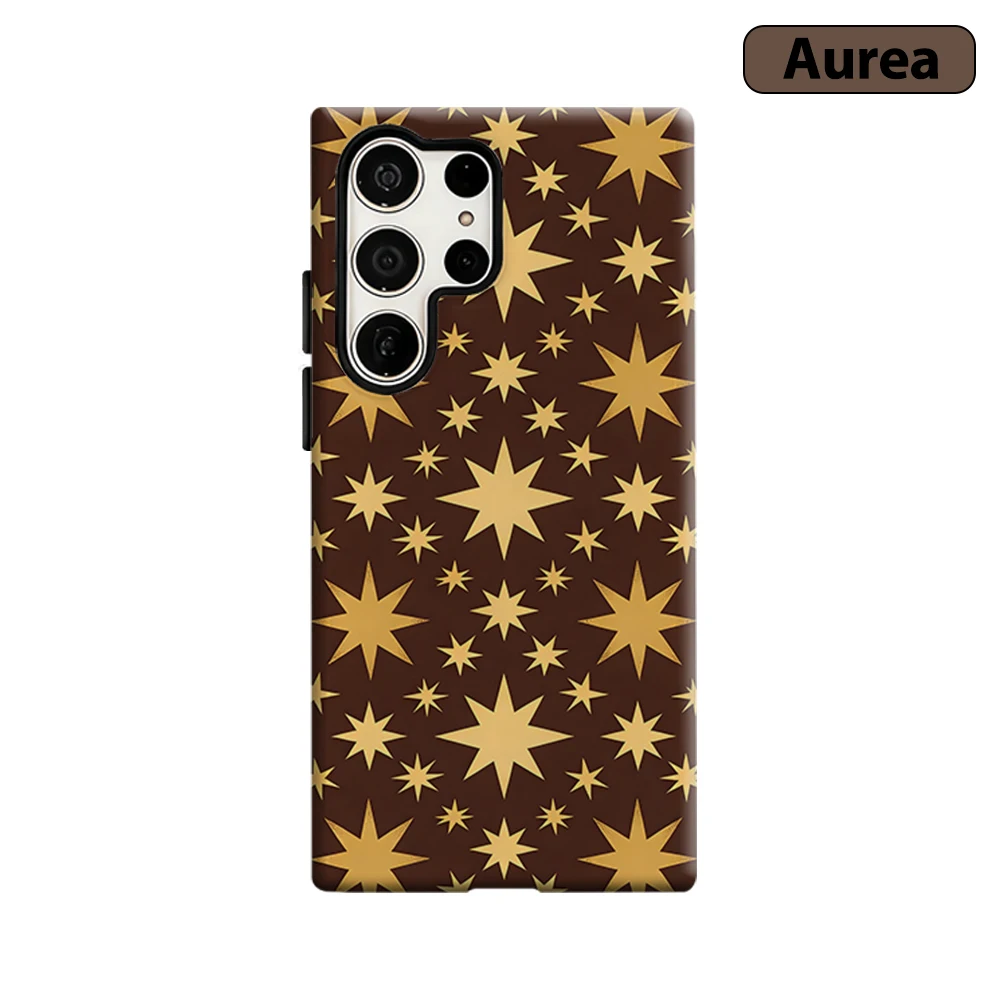 Brown Gold Starburst Phone Case for Samsung Galaxy S26 S25 Ultra S24 S23 Ultra Plus Shockproof Double layer tough Back Cover
